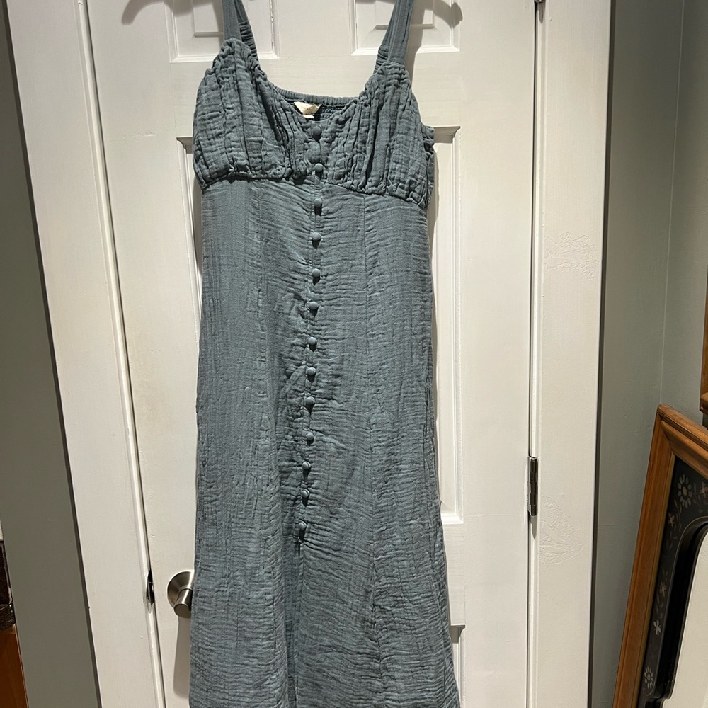 Sim & Sam Elegant linen dusty Blue maxi Dress